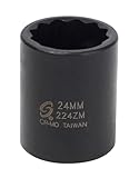 SUNEX Tools 1/2 in. Drive 24mm 12-Point Impact Socket, CR-MO Steel, Model 224ZM