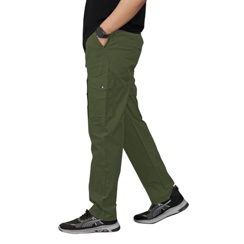 Image of Unisex 100% Cotton Cargo Pants for Men & Women | Multi Pocket Utility Combat Trousers | Regular Fit | Breathable Durable Fabric | Casual Travel Outdoor Wear | Color Dark Grey | Size (30-40)