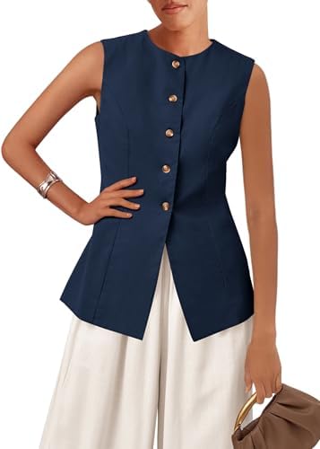 KIRUNDO Blazer Vest for Women Trendy 2026 Dressy Business Casual Summer Button Down Sleeveless Work Suit Waistcoat Tops