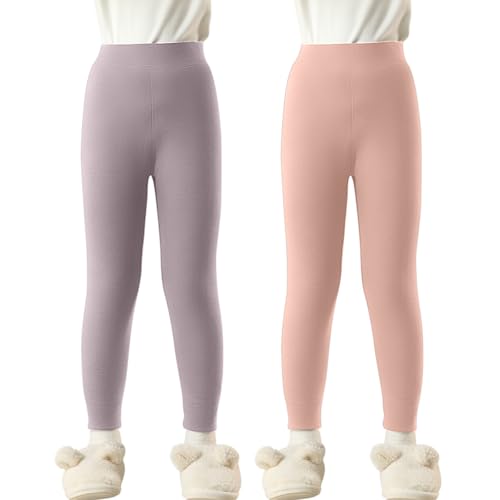 Legging polaire fille lot de 2 collants thermiques chauds hiver pour enfant de 2 à 11 ans