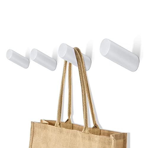 AGITATESAND Wood Wall Hooks, 4 Pack White Coat Hooks Wall
