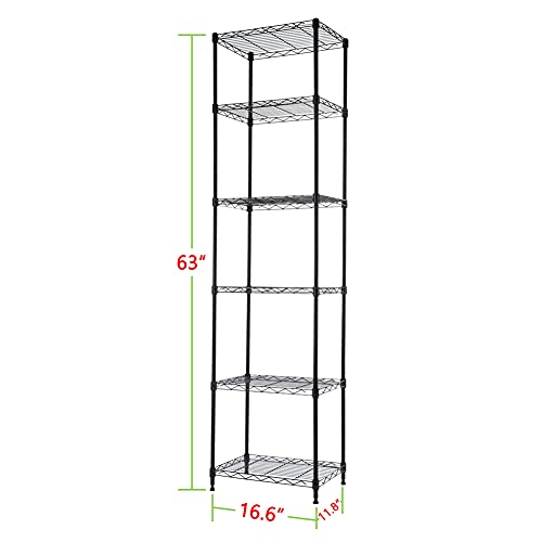 Regiller 6 Wire Shelving Steel Storage Rack Adjustable Unit Shelves For Laundry Bathroom Kitchen Pantry Closet (16.7L X 11.9W X 64H, Black) #TOP2