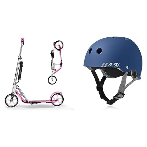 HUDORA Scooter for Kids Ages 6-12 - Scooter for Kids 8 Years and Up, Scooters for Teens 12 Years and Up, Adult & 80Six Dual Certified Kids Bike, Skate, and Scooter Helmet, Navy Matte, Small/Med Cover