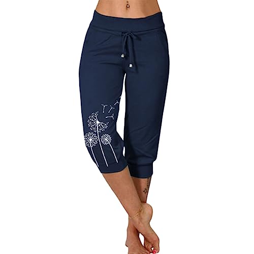 Pantalon Sport Femme Décontracté Femme Grande Taille 3/4 Long Capri Pantalon Respirant avec Poches Elastique Sarouel D'été Cargo Léger Capri De...