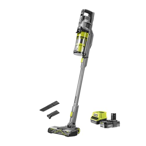 RYOBI - Aspirateur Balai 18V - 30 AW - 820 L/Min - 600 ML - Se maintient Droit - 1 Batterie Lithium+ 2,0 Ah - Chargeur 2,0 A - Livré avec 1 Brosse motorisée,...