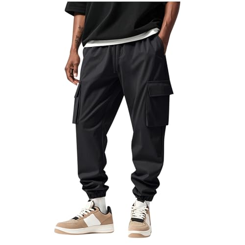Mens Cargo Pants Elastic Bottom Joggers Drawstring Elastic Waist Casual Pant Athletic Workout Pant with Pockets