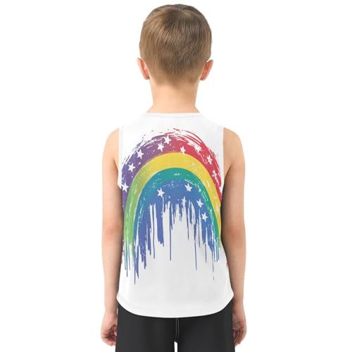Boys Tank Top Shirts Rainbow American Flag Striped Sleeveless T-Shirts Crew Neck for Kids Clothing Children3