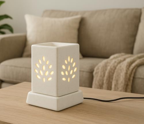 Image of Mkd2 Rise Ceramic Electric Aroma Diffuser Oil Burner I Aroma Burner Oil Diffuser Lamp for Home Fragrance, Square (Small, White)