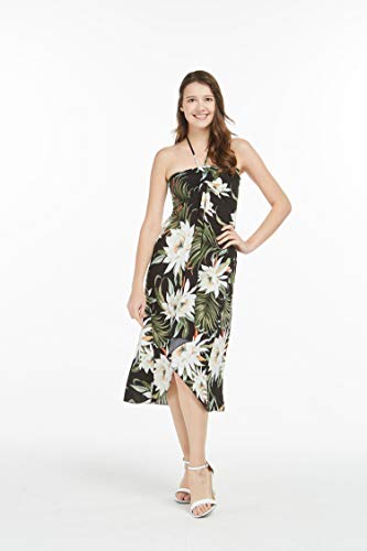 Image of Women's Hawaiian Luau Halter Dress in Signature Prints | Sleeveless halter dress, high-low hem; Hawaiian floral print; soft rayon, machine washable; luau, beach, cruise, party