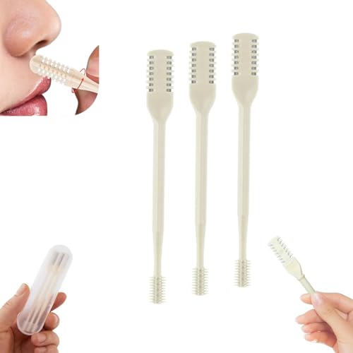 Nasal Hair Cutter, nasal hair cutterr 2-in-1 Manual Nose Hair Trimmer, Double Sided Nose Hair Knife Nostril Hair Remover Tool 360° Rotating Nose Hair Cleaner, Easy to use for Women Men (3PCS - Beige)