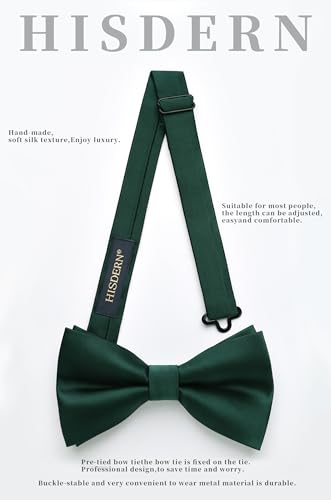 Image of HISDERN Bow Ties for Men Solid Color Pre-Tie Bow Tie and Pocket Square Set Classic Formal Tuxedo Bowties for Wedding Party