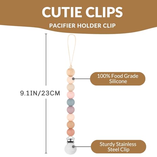 Image of 2 Pack Pacifier Clips, Silicone Pacifier Clip for Baby Boys and Girls, Pacifier Holder, Paci Clips Baby Binky Clips (Blossom /Apricot)