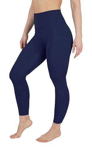 90 Degree By Reflex High Waist Fleece Lined Leggings with Side Pocket - Yoga Pants - Evening Blue with Pocket - Small
