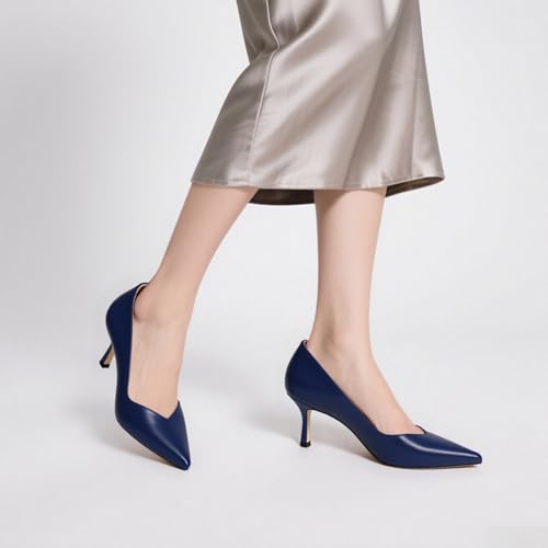 Image of Women Pointed Closed Toe 2.5 Inch Kitten Heel Slip On Pumps | Elegant Comfort Formal Dress Footwear, Versatile Ladies Shoes For Office Wedding Party Evening Daily Occasions