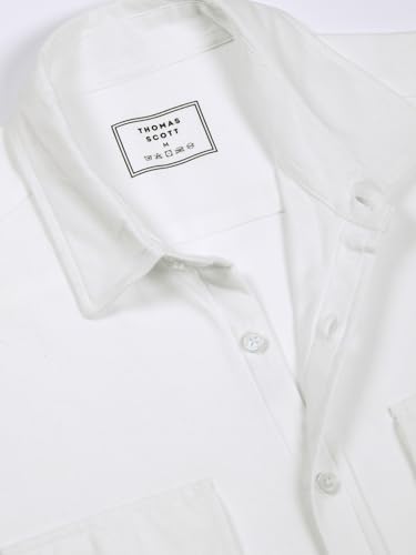 Image of Thomas Scott Men's | Solid | Half Sleeve | Slim Fit | Cotton Blend | Double Flap Pocket | Spread Collar | Casual Shirt