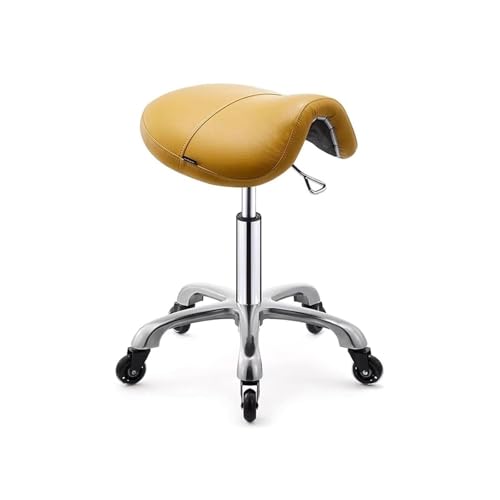 LQVAIPT Taburete de Silla de Montar de Altura Ajustable con Ruedas, Taburete rodante Acolchado Suave for salón, SPA, Oficina, Uso médico y doméstico(Yellow)