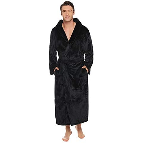 Vlazom Men Dressing Gown, Flannel Soft Bathrobe Cosy Warm Robes Fluffy Hooded Housecoat forWinter Loungewear Cover