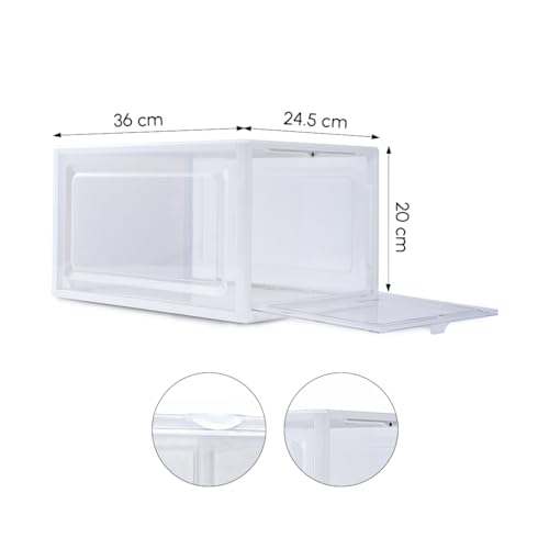 Image of Sneaker Box White (Pack of 4) | Front-Opening, Heavy-Duty | Stackable Shoe Storage Organizer Crate with Magnetic Closure | Clear Sneaker Display & Dust-Proof Access Container
