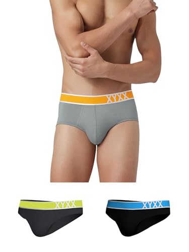 Image of XYXX Men's Dynamo & Volt Tencel Micromodal Regular Fit Solid Antimicrobial Briefs with No Marks Waistband (Pack of 3)