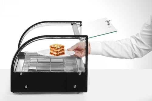 HENDI Warmhaltevitrine, Temperatur regelbar bis 85°C, große Glasture, mit heraunehmbarer Krümelschublade, inklusive feinmaschigem GN 1/1 Rost, einzeln, 230V, 400W, 554x376x(H)311mm, Edelstahl