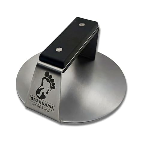 The Sasquash - 6" Heavy Duty Extra Wide Flat Handle Smashed Burger Press - Commercial Grade Welded Stainless Steel Burger Smasher (6 Inch 'Indestructo' Press) Cover