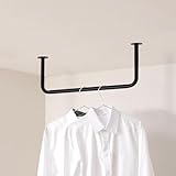 ぼん家具 ハンガーバー ハンガーラック コの字 ハンギングバー 天井 60×20cm アイアン U型 衣類収納 室内干し 耐荷重10kg ブラック