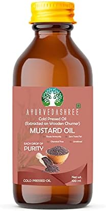 AYURVEDASHREE Mustard Oil 3.38 fl oz.. Cold Pressed Oil, Extracted on Wooden Churner with Traditional Method to Sustain maximum nutrition, Cold-Pressed, 100% Pure & Natural, No GMO,Untreated and