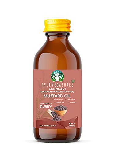 AYURVEDASHREE Mustard Oil 3.38 fl oz.. Cold Pressed Oil, Extracted on Wooden Churner with Traditional Method to Sustain maximum nutrition, Cold-Pressed, 100% Pure & Natural, No GMO,Untreated and