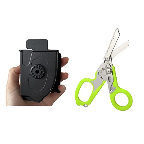 MCDSAJ Forbici pieghevoli multiuso 6 in 1, forbici di emergenza con taglierina per cintura e rompivetro, forbici di salvataggio da campeggio all'aperto, nero con guaina