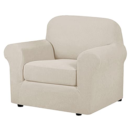 H.VERSAILTEX 2 Piece Stretch Stylish Furniture Cover/Protector Chair Covers for Living Room Soft with Elastic Bottom for Kids, Spandex Jacquard Fabric Small Checks(Chair, Black)