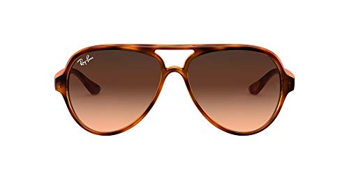 Ray-Ban RB4125 Cats 5000 Aviator Sunglasses, Striped Red Havana/Pink Gradient Brown, 59 mm