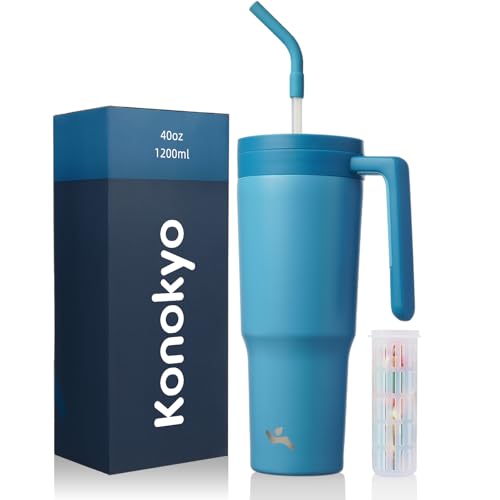 Image of Konokyo 40 oz Tumbler with Handle and Straw, Insulated Water Bottle