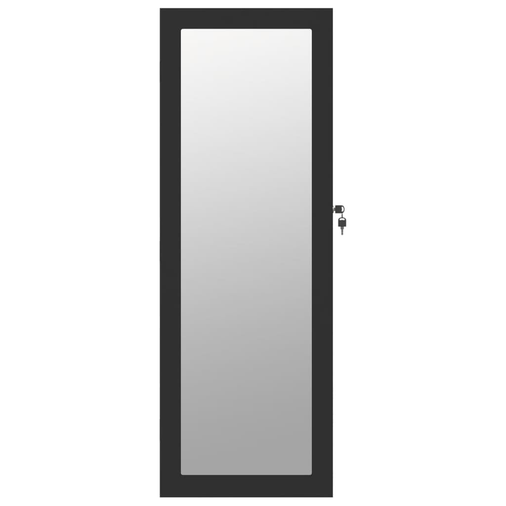 Szafka na biżuterię z lustrem, lustro ścienne, lustro kosmetyczne, lustro łazienkowe, lustro łazienkowe, lustro garderobiane, czarne, materiał drewnopochodny, 37,5 x 10 x 106 cm, zamykana, do