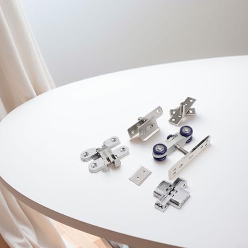 Herraje para puerta plegable, kit de riel para puerta bifold, construcción en aleación de zinc y nylon, diseño reforzado para, sistema de polea con rodamiento suave, bisagra Se miniatura 2