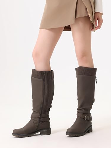 Shoe'N Tale Women's Wide Calf Knee High Boots Stretchy Low Heel Round Toe Winter Boots with Side Zipper 7