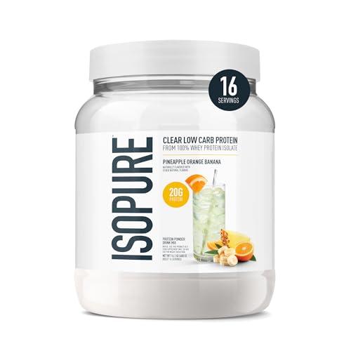 Image of Isopure Clear Whey Isolate Protein Powder, Lactose Free, Gluten Free, Naturally Flavored, Pineapple Orange Banana, 20g Protein Per Serving, 14.1 Oz, 16 Servings (Packaging May Vary)