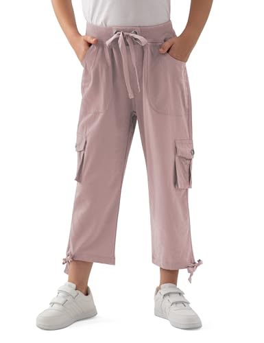 Image of MoFiz Capri Cargo Pants for Girls with Pockets Loose Fit Casual Pant Dressy Lightweight Kids Baggy Parachute Pants for Hiking