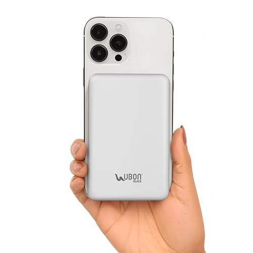 Ubon 10000mAh 22.5W Magsafe Wireless Power Bank with Strong Magnetic Hold | Type-C Port | for iPhone, Android & Qi Enabled Devices, White - PBX105
