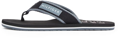 Tommy Hilfiger Herren Flip Flops Patch Beach Sandal mit Logo, Schwarz (Black), 40
