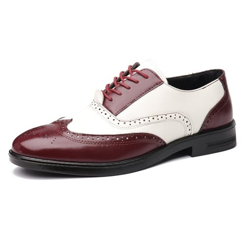 Men's Patchwork Two Tone Brogue Oxfords Shoes Fashion Hand Stitched Leather Dress Shoes Round-Toe...