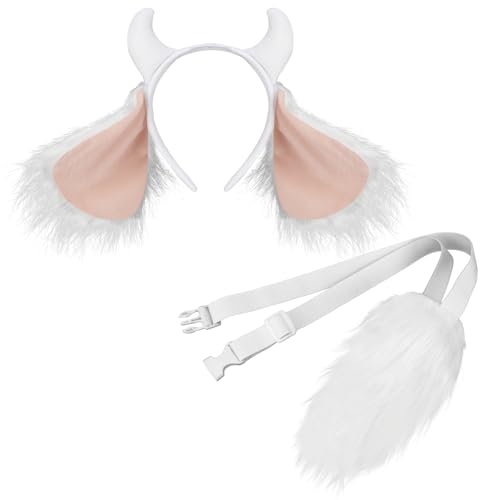 XEPST Ensemble de Costumes de Chèvre Animale, Oreilles et Queue de Chèvre avec Cornes de Chèvre Bandeau et Queue de Chèvre pour Costume d'animal Cosplay Anniversaire Carnaval Déguisement d'Halloween