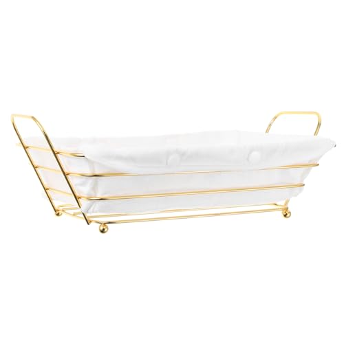 VALICLUD Cesta Metálica Organizadora Rectangular con Forro Extraíble Bandeja Decorativa para Almacenamiento de Pan y Frutas Diseño Hueco Elegante para Cocina Despensa Baño y Lavandería