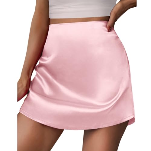 Satin Mini Skirts for Women Silk Midi Skirt High Waisted Bodycon Short Skirt4