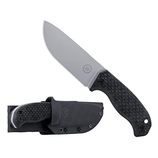 Off-Grid Knives - Tracker-X2 Fixed Blade Camp Knife, Cryo D2 Full Tang with Grippy Micarta Scales, Kydex Sheath, Belt Attachment, Bushcraft, Hunting, Survival, Camping, Hard-Use Tool (Stonewash)