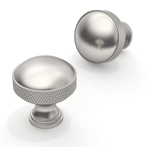 Asimerdeco 10 Pack Brushed Satin Nickel Knurled Cabinet Knobs 1-1/5 Inch(30mm) Single Hole Cabinet Pulls Round Kitchen Cabinet Knobs