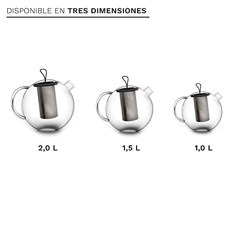 Creano Tetera JUMBO, Tetera de Vidrio en 3 Piezas en un Juego de Tetera con Filtro Integrado de Acero Inoxidable y Tapa de Vidrio | 1,5L - Imagen 8