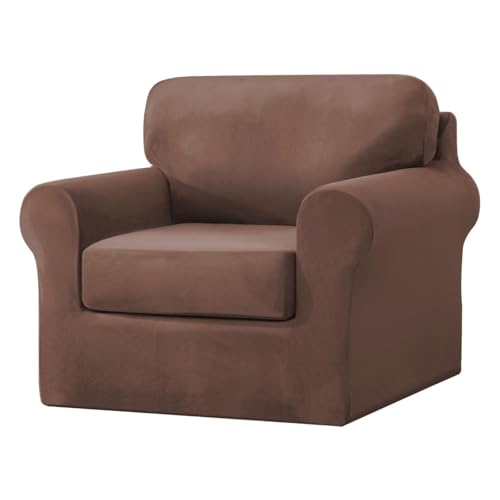 Housse canapé velours extensible marron lavable salon fauteuil 3 pièces modulable