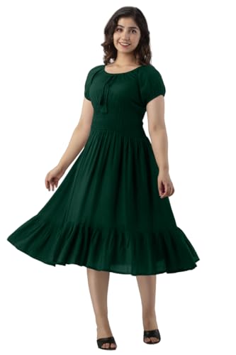 Image of Denarius Women's Rayon Short Sleeves Round Neck Solid A-Line Gown Dress