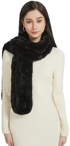 Fur Story Women's Rex Rabbit Fur Winter Scarf Knitted Chunky Fash...