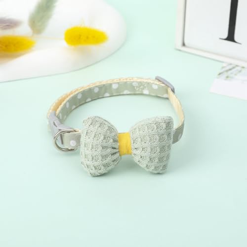 Image of YellowCult Fancy & Comfortable Pet Collars for Cats, Puppies, Small Dogs, Fat Rabbits with Adjustable Size,Bow, Bell & Buckle Safety Lock-[Knitted Bow] - [Pistachio Green]